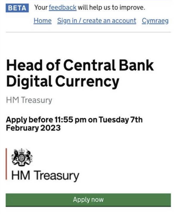 Figure 4.4: The UK is clearly making moves to staff a new department for CBDC.